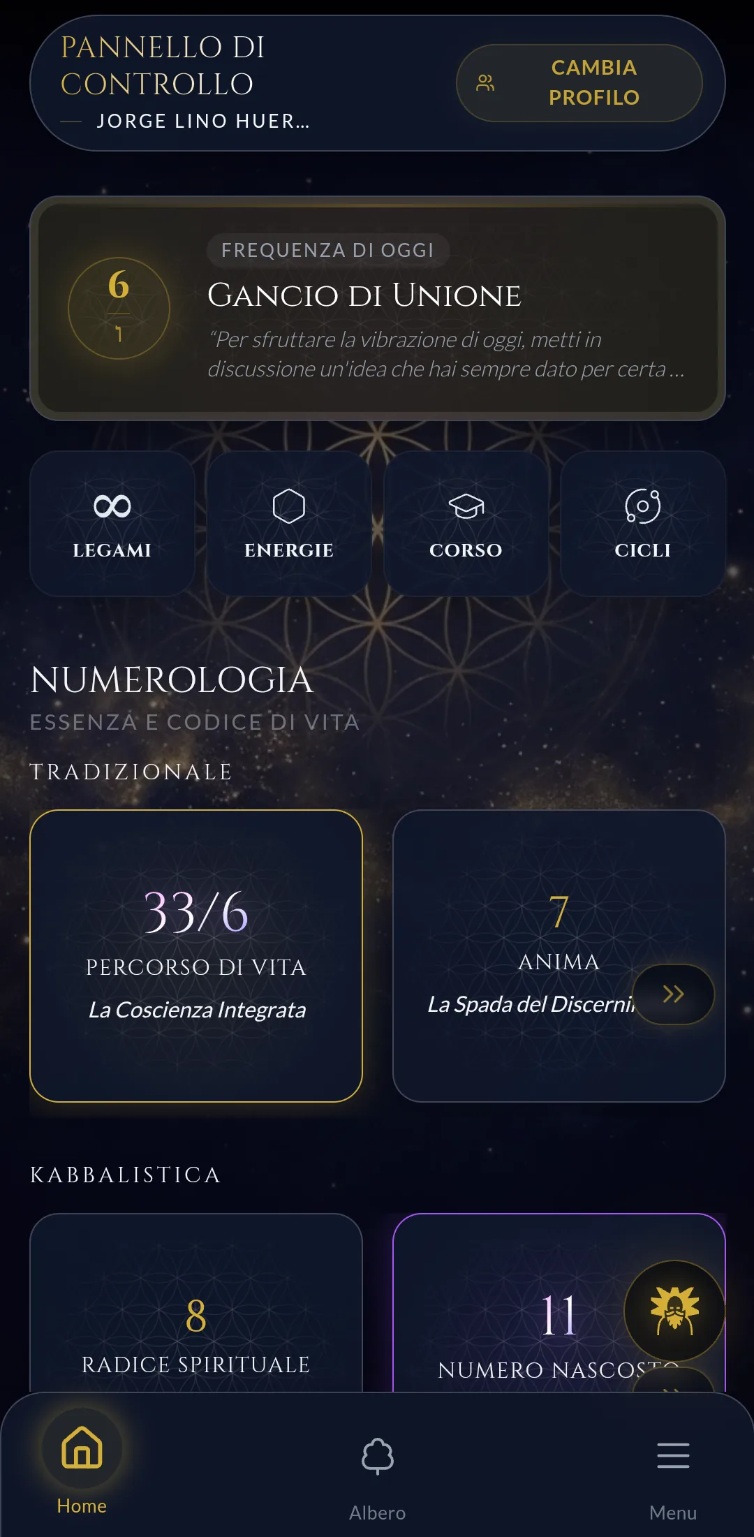 Kabbalah: Numerologia e Albero – Pannello di Controllo